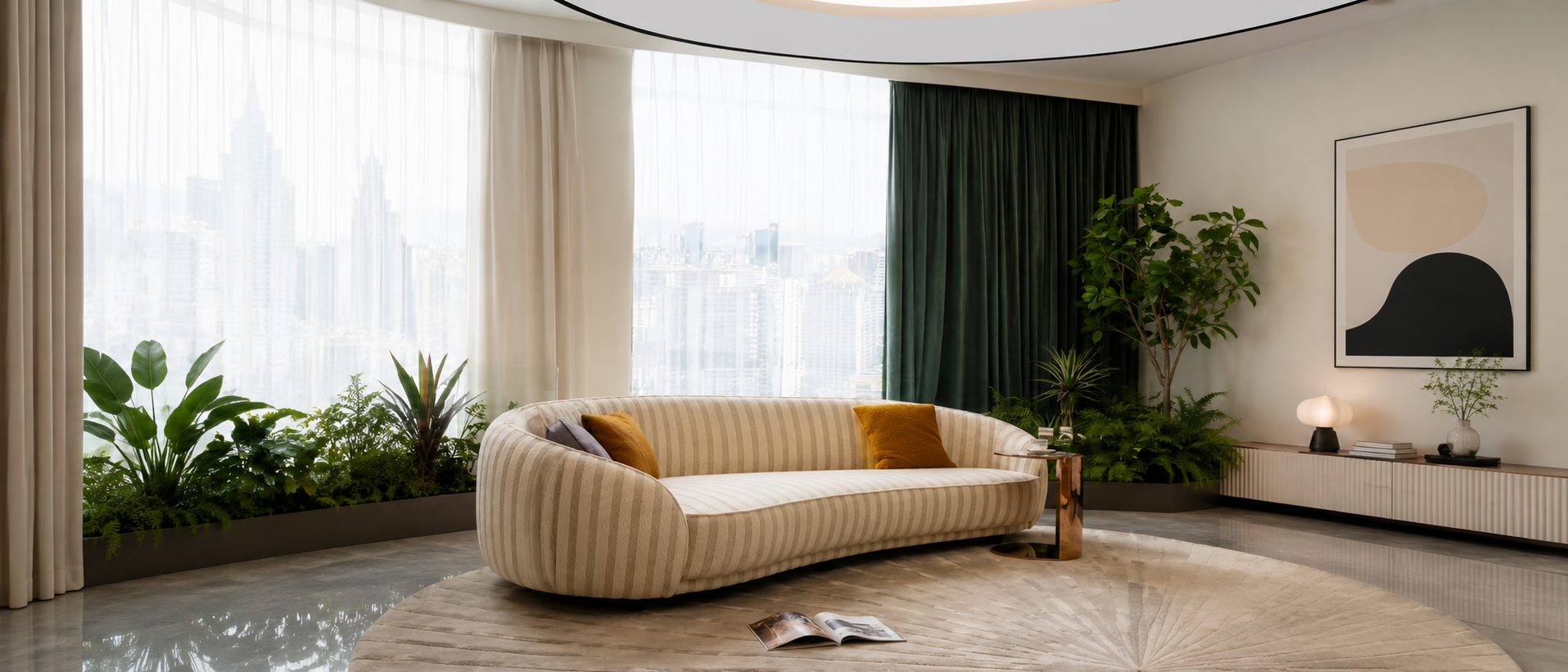 Layered cushions and throws in a comfortable interior