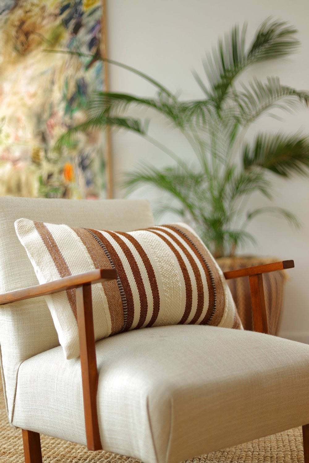 Brown Llama Wool Striped Pillow - Image 2