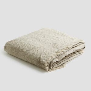 Oatmeal Stonewashed Linen Crinkle Throw Blanket