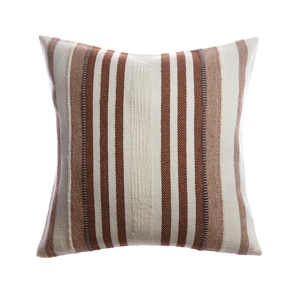 Brown Llama Wool Striped Pillow