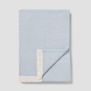 Dusk Blue Textured Cotton Throw Blanket - Fringed Edge