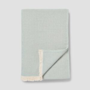Elm Green Textured Cotton Throw Blanket - Fringed Edge
