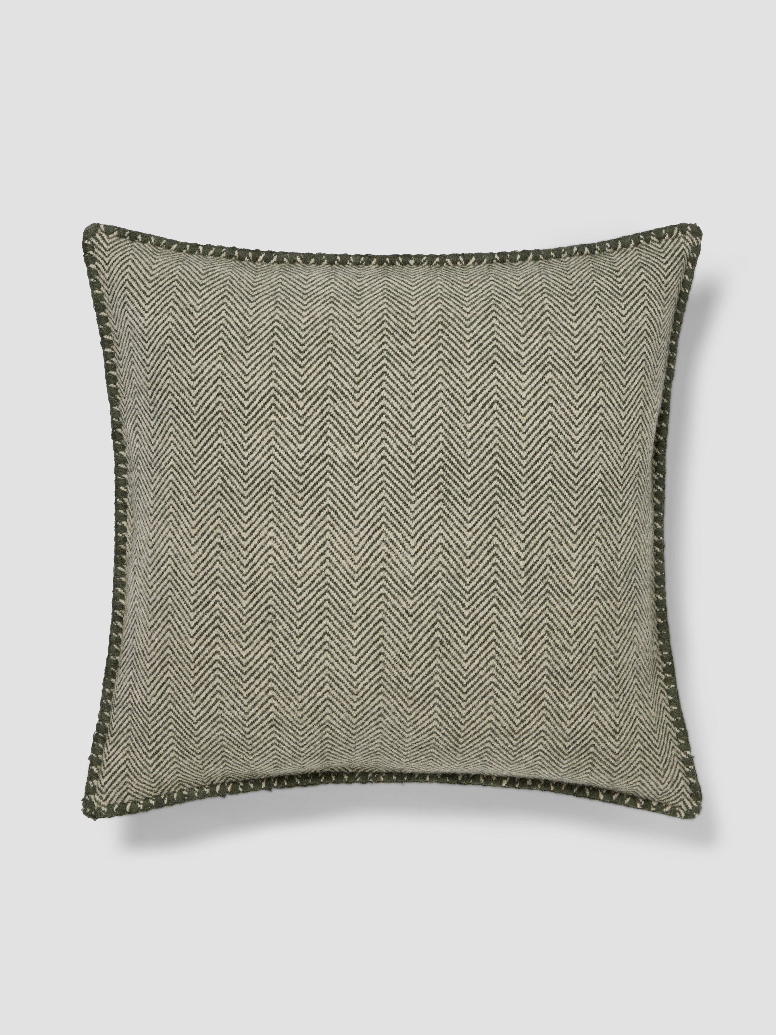 Fern Green Herringbone Wool Square Cushion Cover - 20 x 20 in