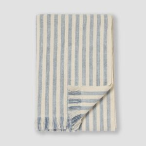 Coastal Blue Striped Wool Throw Blanket - 140 x 220 cm
