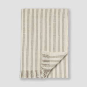Oatmeal Striped Wool Throw Blanket - 140 x 220 cm