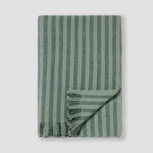 Pine Green Striped Wool Throw Blanket - 140 x 220 cm