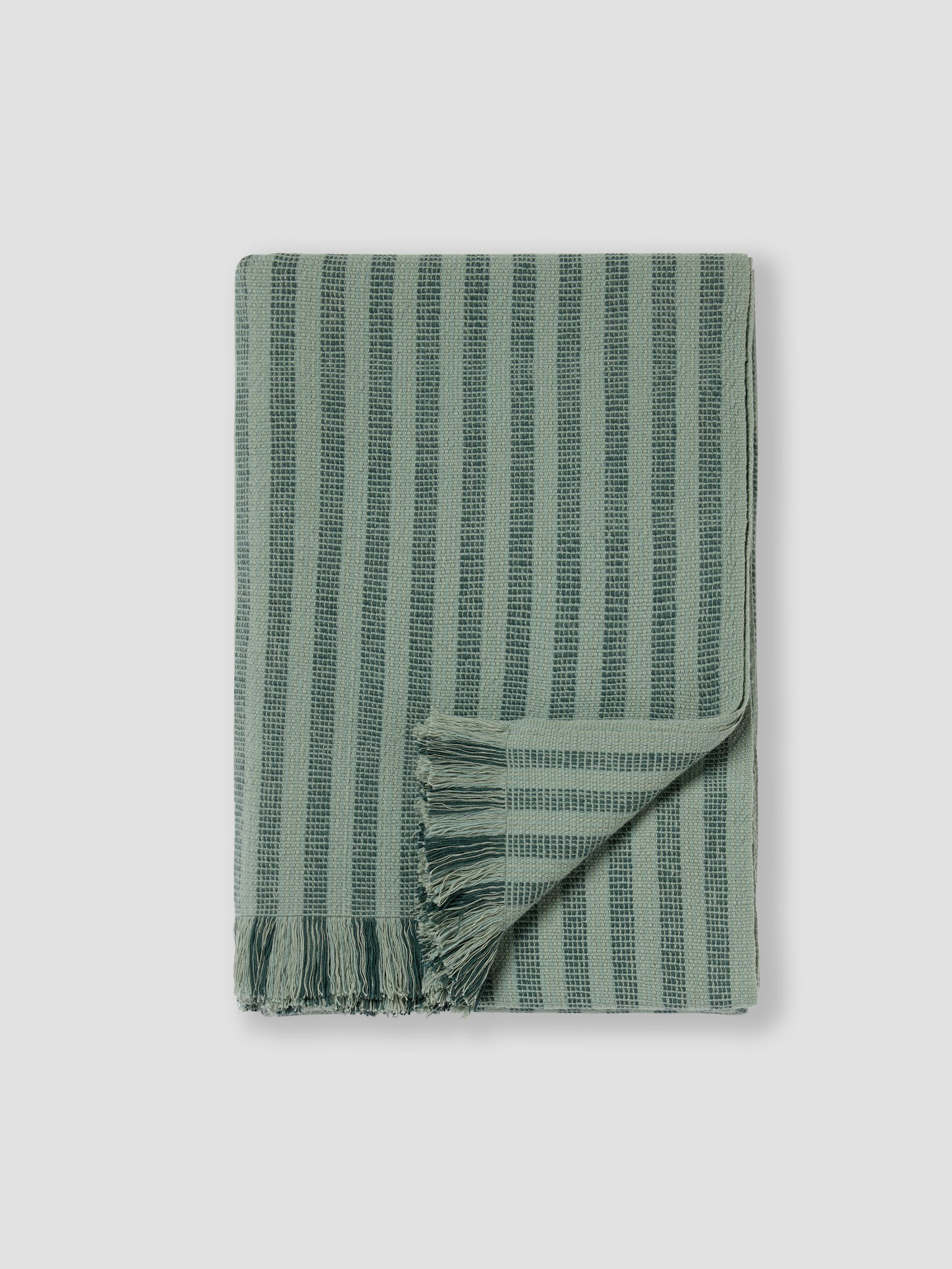 Pine Green Striped Wool Throw Blanket - 140 x 220 cm