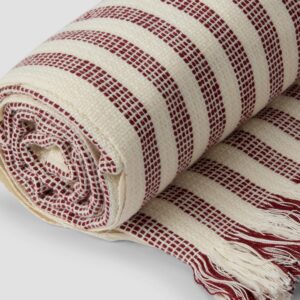 Rust Red Striped Wool Throw Blanket - Cozy Layer