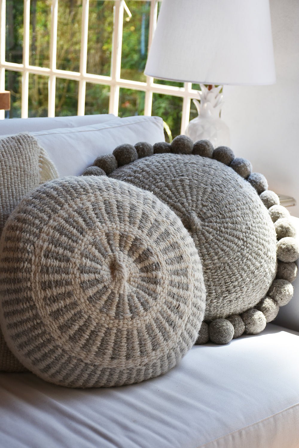 Round Wool Accent Pillow - 18 in Diameter - Image 4