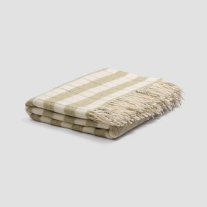 Apple Green Checked Wool Blanket - Cozy Stripe Layer